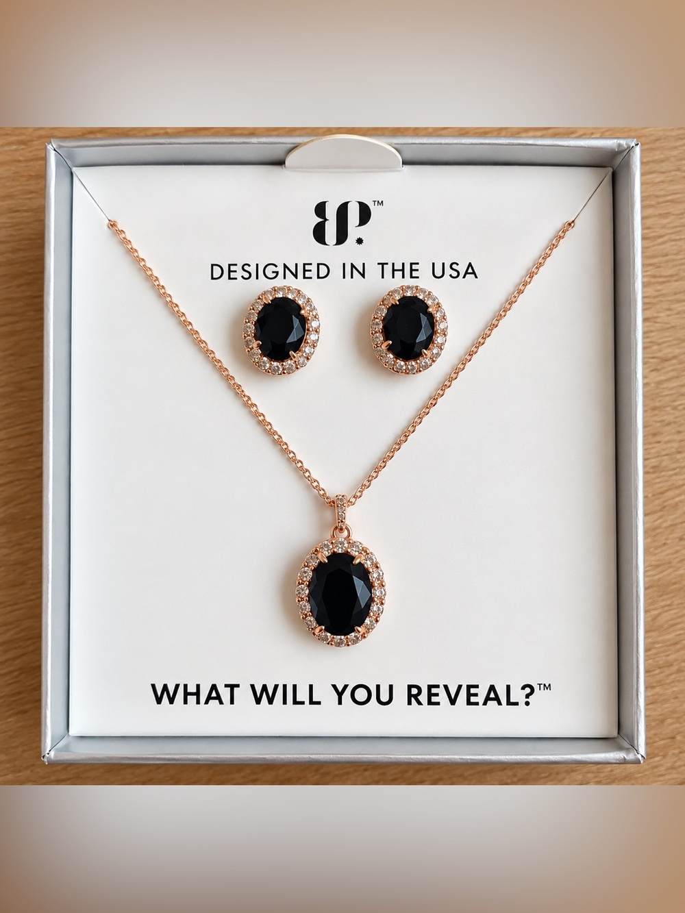 Bomb Party The Gem Society “The 2424 Set” Black Onyx Rose Gold Jewelry Set NWT